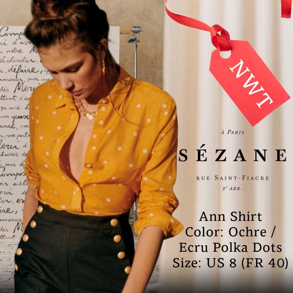 SEZANE - Ann Shirt in Ochre / Ecru Polka Dots - US Size 8